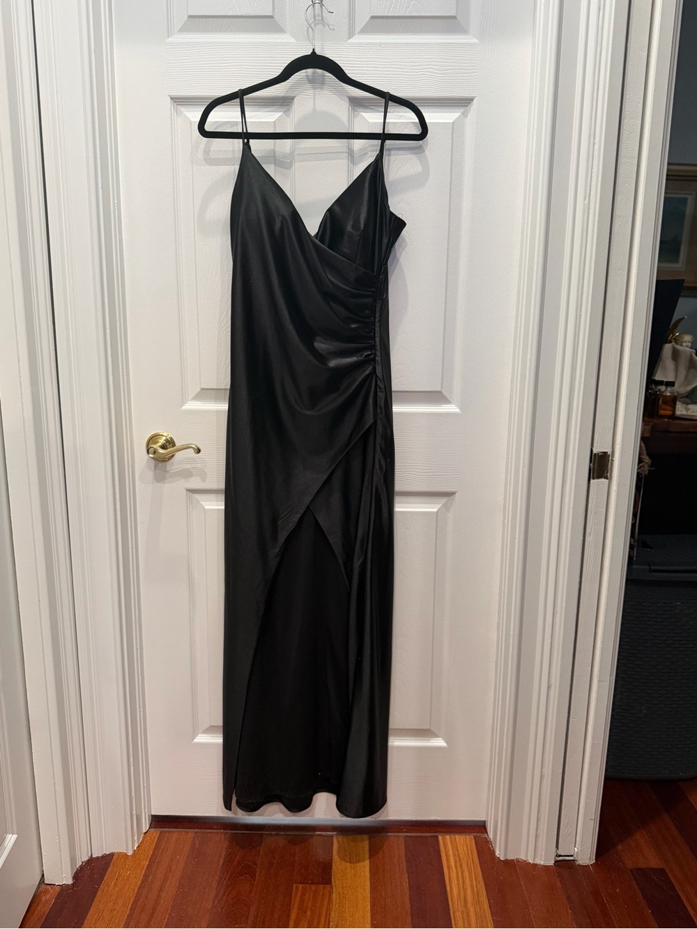 Francesca's Collections Black Satin Maxi Dress